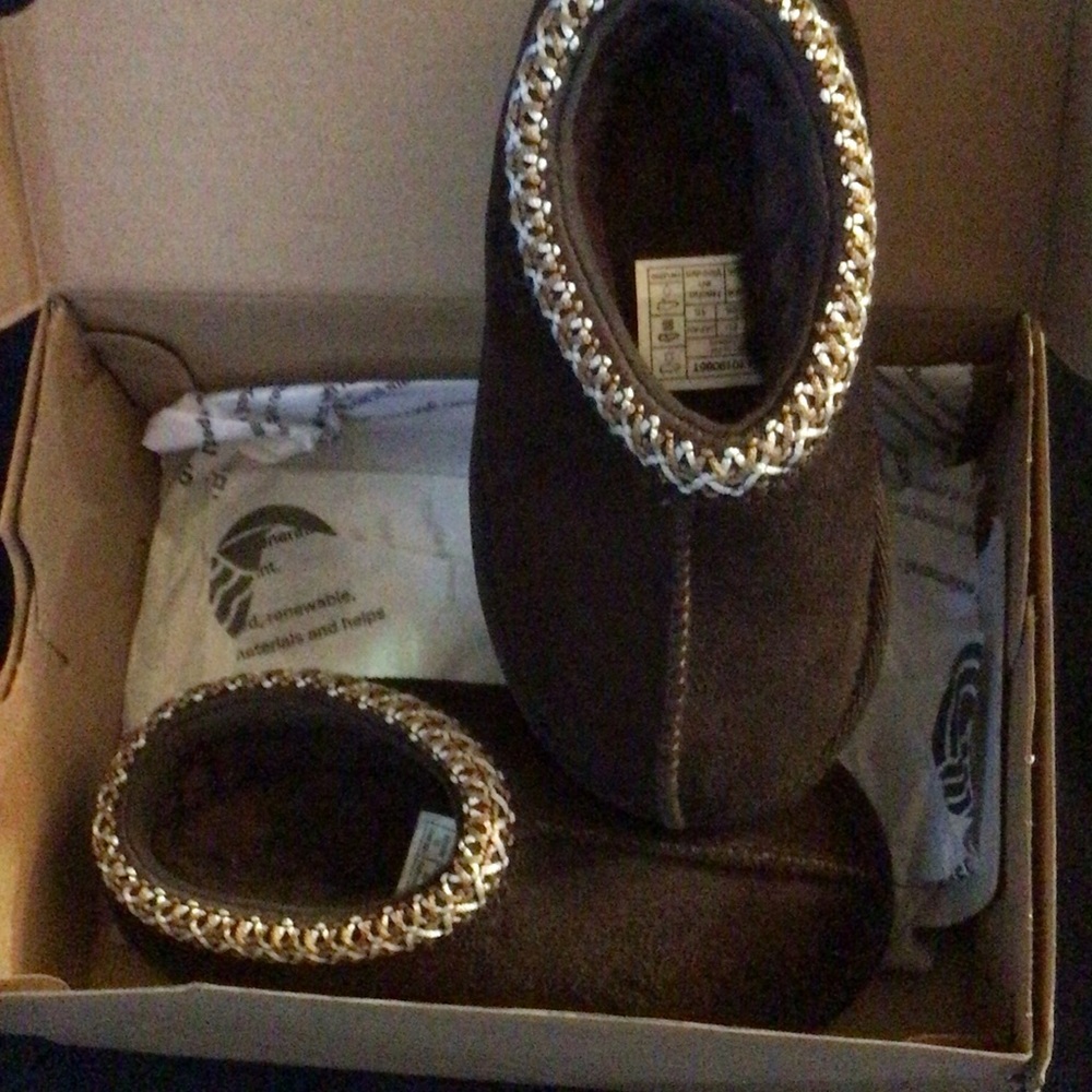 Brown Slippers with Gold Trim